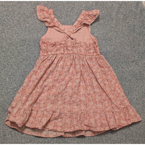 Cat & Jack Pink Flutter Sleeveless Cross Back Flower Dress Girls Size 4/5 - Picture 2 of 3